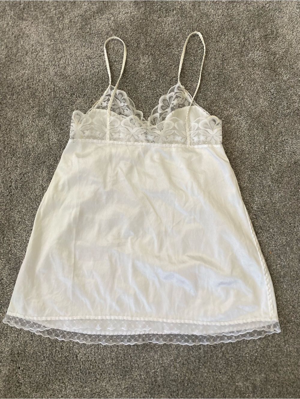 Vintage White Satin Lace Trim Slip Chemise - Picture 4 of 4